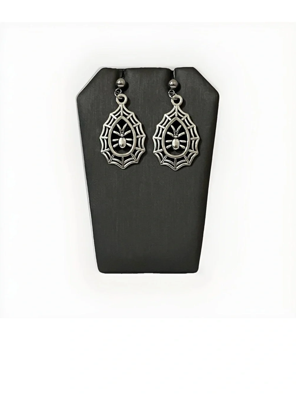 Goth Spider Web Teardrop Dangle Earrings Silver Tone Halloween Spooky Cobweb